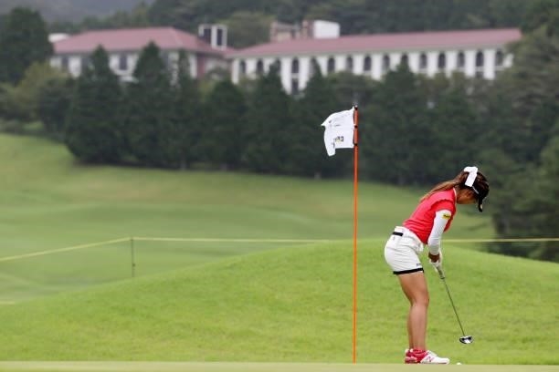 Reika Usui of Japan putts on the 7th hole during the final round of the CAT Ladies at Daihakone Country Club on August 22, 2021 in Hakone, Kanagawa,...