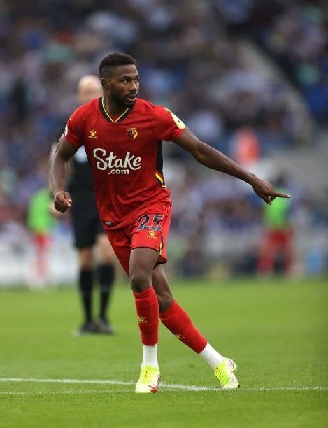 Emmanuel Dennis of Watford in action during the Premier League match between Brighton & Hove Albion and Watford at American Express Community Stadium...