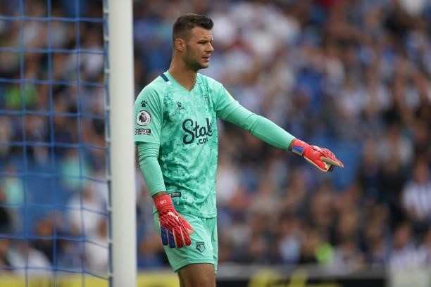 Goalkeeper Daniel Bachmann of Watford in action during the Premier League match between Brighton & Hove Albion and Watford at American Express...