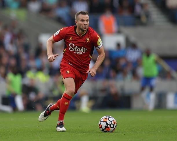 Tom Cleverley of Watford in action during the Premier League match between Brighton & Hove Albion and Watford at American Express Community Stadium...