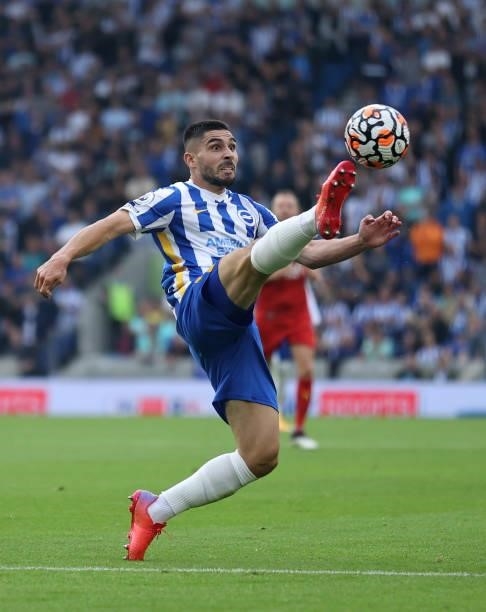 Neal Maupay of Brighton & Hove Albion in action during the Premier League match between Brighton & Hove Albion and Watford at American Express...