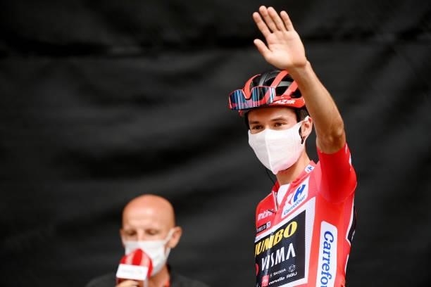 Primoz Roglic of Slovenia and Team Jumbo - Visma red leader jersey during the team presentation prior to the 76th Tour of Spain 2021, Stage 9 a 188...