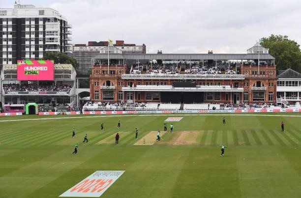 General view of the action during The Hundred Final match between Southern Brave Women and Oval Invincibles Women at Lord's Cricket Ground on August...