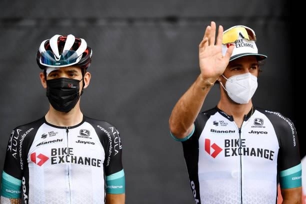 Mikel Nieve Ituralde of Spain and Michael Matthews of Australia and Team BikeExchange during the team presentation prior to the 76th Tour of Spain...
