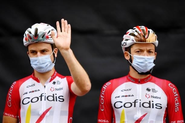 Piet Allegaert of Belgium and Eddy Finé of France and Team Cofidis during the team presentation prior to the 76th Tour of Spain 2021, Stage 9 a 188...