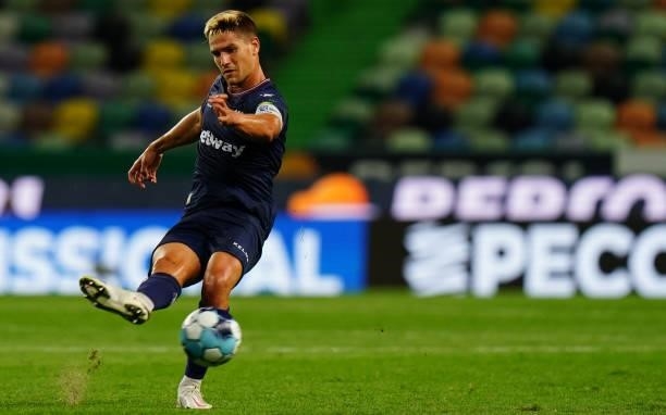 Tomas Ribeiro of Belenenses SAD in action during the Liga Bwin match between Sporting CP and Belenenses SAD at Estadio Jose Alvalade on August 21,...