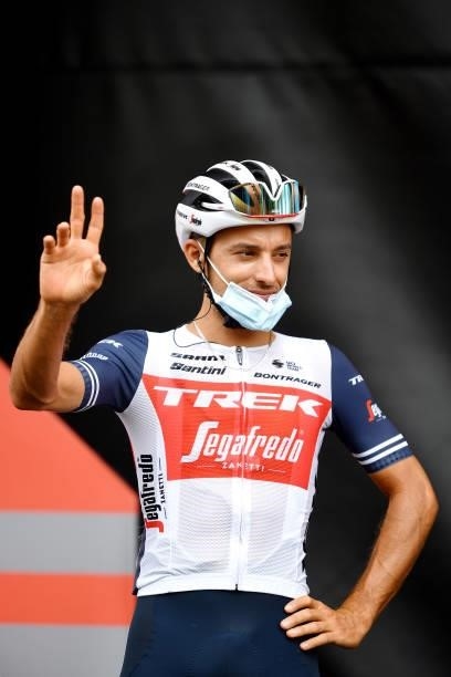 Gianluca Brambilla of Italy and Team Trek - Segafredo during the team presentation prior to the 76th Tour of Spain 2021, Stage 9 a 188 km stage from...