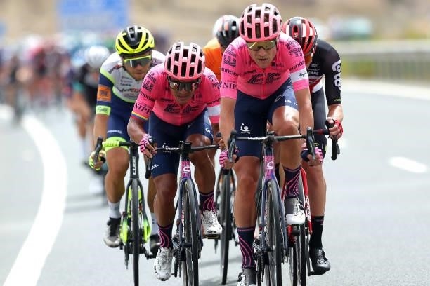 Jonathan Klever Caicedo Cepeda of Ecuador and Magnus Cort Nielsen of Denmark and Team EF Education - Nippo compete during the 76th Tour of Spain...