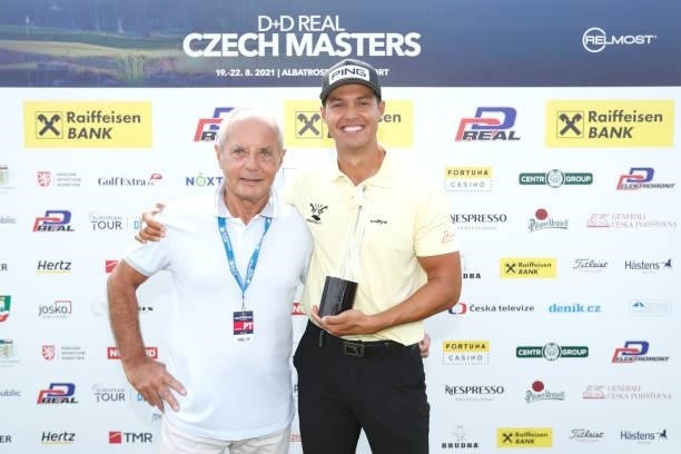 Johannes Veerman of United States poses with the trophy after winning the D+D Real Czech Masters alongside Dr Jiri Simane, Owner of the Albatross...