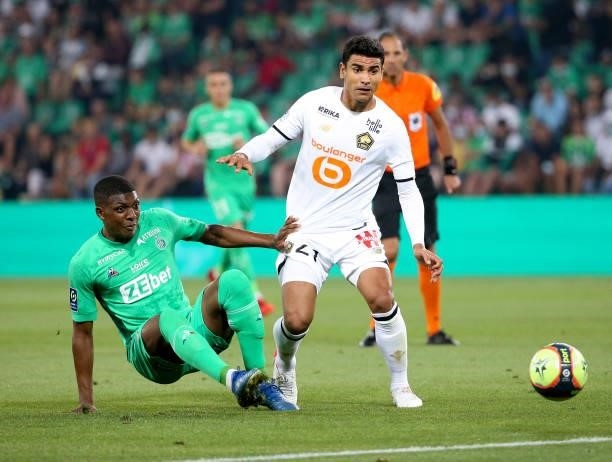 Benjamin Andre of Lille, Zaydou Youssouf of Saint-Etienne during the Ligue 1 match between AS Saint Etienne and Lille OSC at Stade Geoffroy-Guichard...