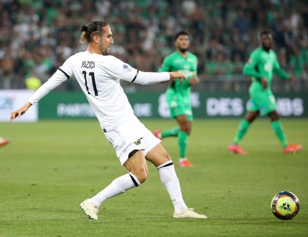 Yusuf Yazici of Lille during the Ligue 1 match between AS Saint Etienne and Lille OSC at Stade Geoffroy-Guichard on August 21, 2021 in Saint-Etienne,...
