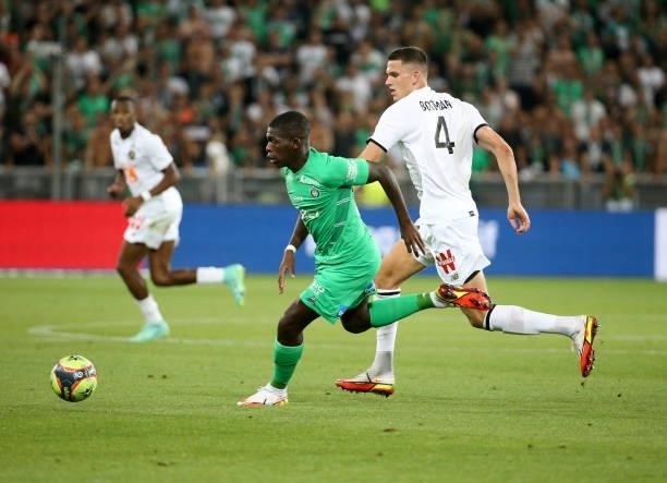 Lucas Gourna Douath of Saint-Etienne, Sven Botman of Lille during the Ligue 1 match between AS Saint Etienne and Lille OSC at Stade Geoffroy-Guichard...
