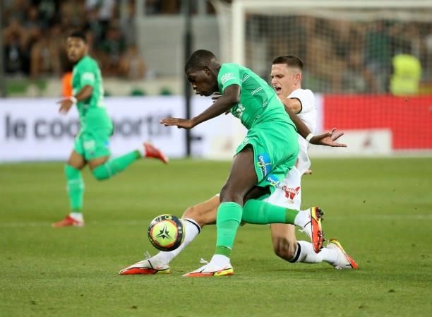 Lucas Gourna Douath of Saint-Etienne, Sven Botman of Lille during the Ligue 1 match between AS Saint Etienne and Lille OSC at Stade Geoffroy-Guichard...