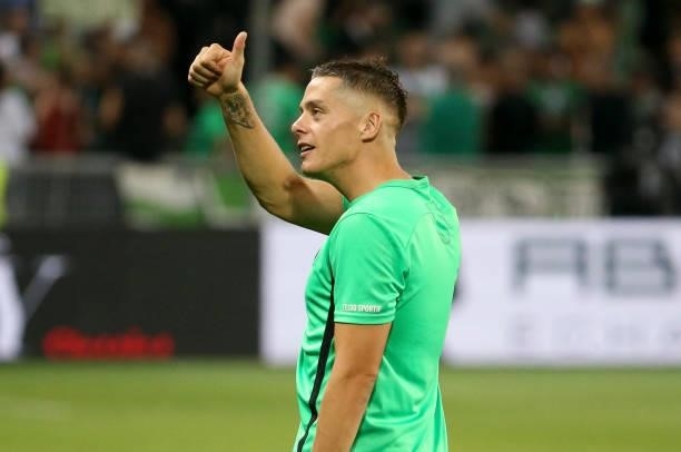 Romain Hamouma of Saint-Etienne salutes the supporters following the Ligue 1 match between AS Saint Etienne and Lille OSC at Stade Geoffroy-Guichard...