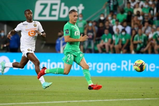 Romain Hamouma of Saint-Etienne, Tiago Djalo of Lille during the Ligue 1 match between AS Saint Etienne and Lille OSC at Stade Geoffroy-Guichard on...
