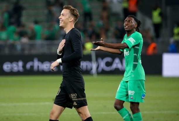 Goalkeeper of Saint-Etienne Etienne Green, Yvan Neyou of Saint-Etienne following the Ligue 1 match between AS Saint Etienne and Lille OSC at Stade...