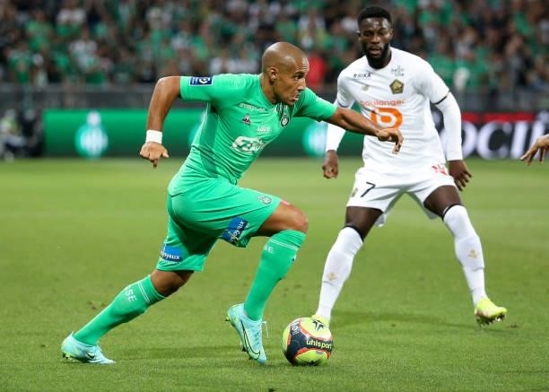 Wahbi Khazri of Saint-Etienne during the Ligue 1 match between AS Saint Etienne and Lille OSC at Stade Geoffroy-Guichard on August 21, 2021 in...