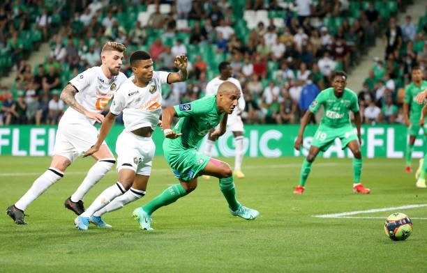 Wahbi Khazri of Saint-Etienne followed by Reinildo Mandava, Xeka of Lille during the Ligue 1 match between AS Saint Etienne and Lille OSC at Stade...