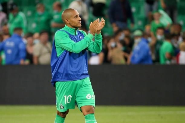 Wahbi Khazri of Saint-Etienne salutes the supporters following the Ligue 1 match between AS Saint Etienne and Lille OSC at Stade Geoffroy-Guichard on...
