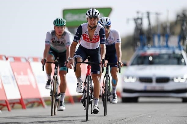 Kiel Reijnen of United States and Team Trek - Segafredo crosses the finishing line during the 76th Tour of Spain 2021, Stage 9 a 188 km stage from...