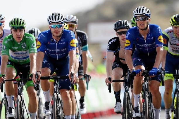 Florian Senechal of France and Zdenek Stybar of Czech Republic and Team Deceuninck - Quick-Step cross the finishing line during the 76th Tour of...
