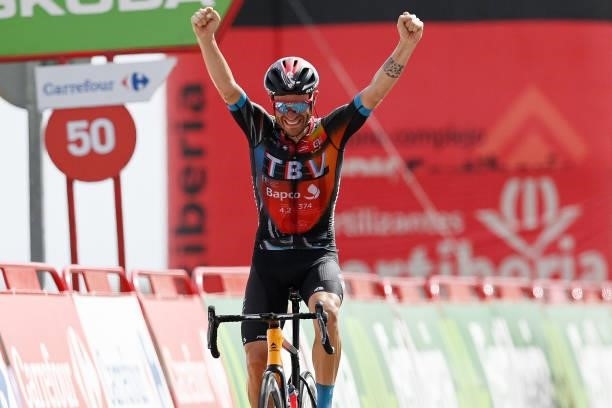 Damiano Caruso of Italy and Team Bahrain Victorious celebrates winning during the 76th Tour of Spain 2021, Stage 9 a 188 km stage from Puerto...