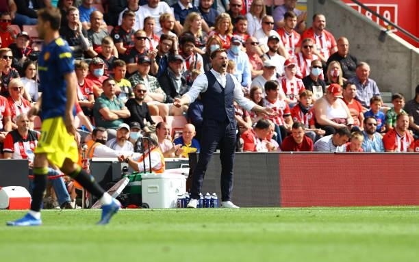 Southampton manager Ralph Hasenhüttl during the Premier League match between Southampton and Manchester United at St Mary's Stadium on August 22,...