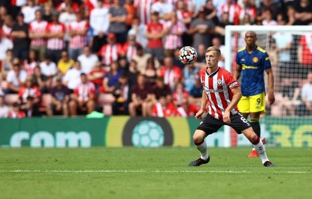 James Ward-Prowse of Southampton during the Premier League match between Southampton and Manchester United at St Mary's Stadium on August 22, 2021 in...
