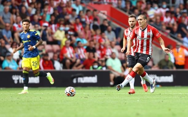 Oriol Romeu of Southampton during the Premier League match between Southampton and Manchester United at St Mary's Stadium on August 22, 2021 in...