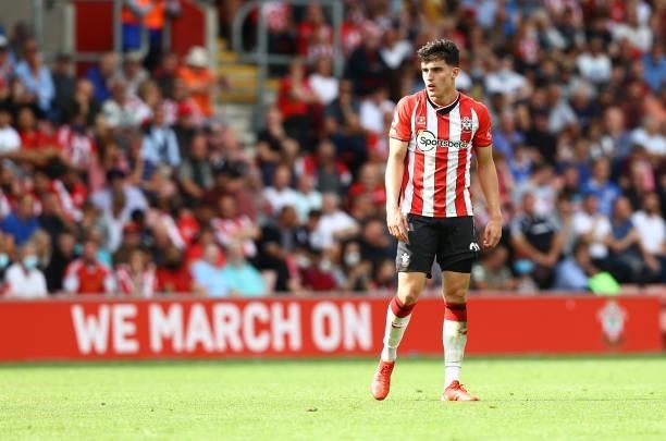 Tino Livramento of Southampton during the Premier League match between Southampton and Manchester United at St Mary's Stadium on August 22, 2021 in...