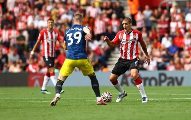 Oriol Romeu of Southampton during the Premier League match between Southampton and Manchester United at St Mary's Stadium on August 22, 2021 in...