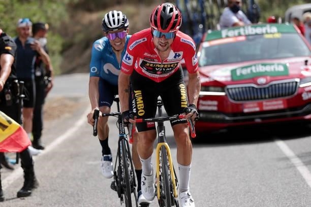 Primoz Roglic of Slovenia and Team Jumbo - Visma red leader jersey attacks in the breakaway during the 76th Tour of Spain 2021, Stage 9 a 188 km...