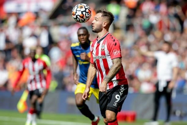 Adam Armstrong of Southampton during the Premier League match between Southampton and Manchester United at St Mary's Stadium on August 22, 2021 in...