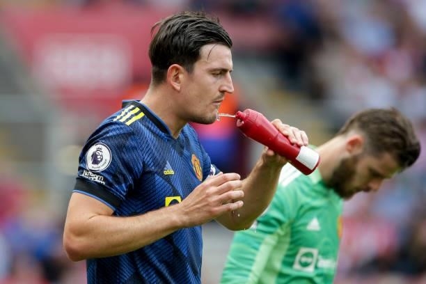 Harry Maguire of Manchester United during the Premier League match between Southampton and Manchester United at St Mary's Stadium on August 22, 2021...