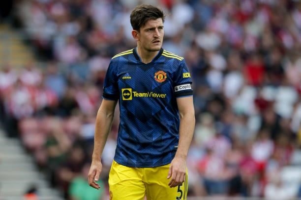 Harry Maguire of Manchester United during the Premier League match between Southampton and Manchester United at St Mary's Stadium on August 22, 2021...
