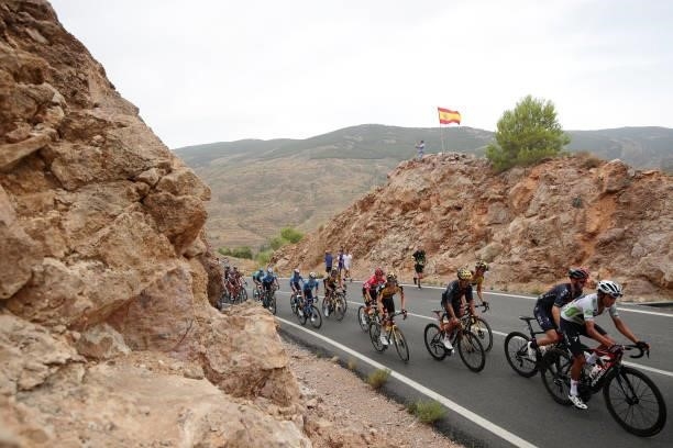 General view of Richard Carapaz of Ecuador, Egan Arley Bernal Gomez of Colombia, white best young jersey, Adam Yates of United Kingdom and Team INEOS...
