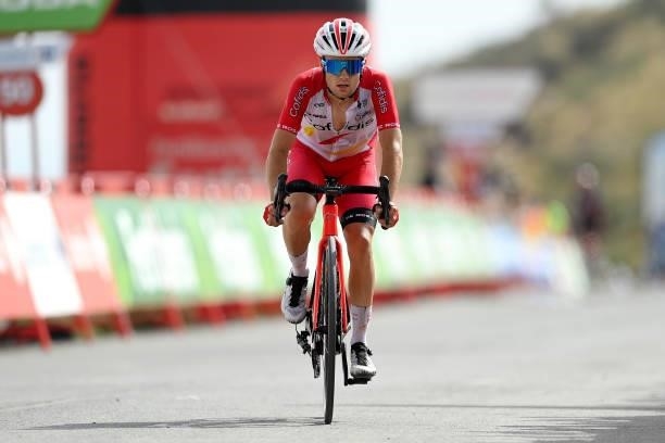 Rémy Rochas of France and Team Cofidis crosses the finishing line during the 76th Tour of Spain 2021, Stage 9 a 188 km stage from Puerto Lumbreras to...