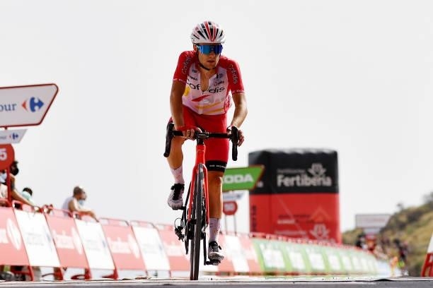 Rémy Rochas of France and Team Cofidis crosses the finishing line during the 76th Tour of Spain 2021, Stage 9 a 188 km stage from Puerto Lumbreras to...