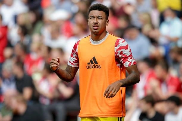 Substitute Jesse Lingard of Manchester United warms up on the touchline during the Premier League match between Southampton and Manchester United at...