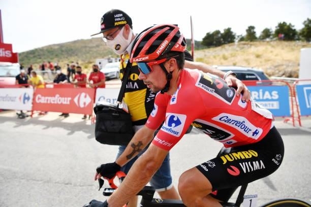 Primoz Roglic of Slovenia and Team Jumbo - Visma crosses the finishing line in second place during the 76th Tour of Spain 2021, Stage 9 a 188 km...