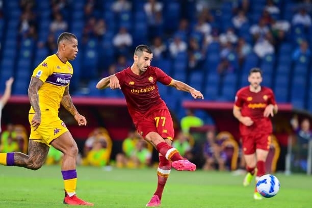 Henrikh Mkhitaryan of AS Roma scores a first goal for his team during the Serie A match between AS Roma and ACF Fiorentina at Stadio Olimpico on...