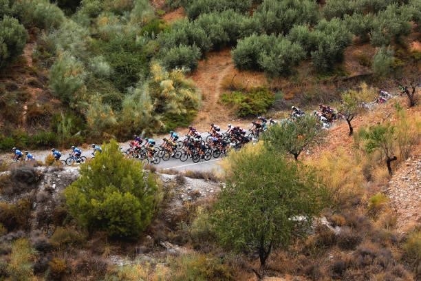 The peloton compete through a landscape during the 76th Tour of Spain 2021, Stage 9 a 188 km stage from Puerto Lumbreras to Alto de Velefique 1800m /...