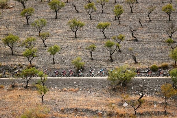 The peloton compete through a landscape during the 76th Tour of Spain 2021, Stage 9 a 188 km stage from Puerto Lumbreras to Alto de Velefique 1800m /...