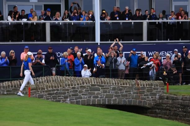 Spectators show their support as Louise Duncan of Scotland makes her way to the eighteenth green during Day Four of the AIG Women's Open at...
