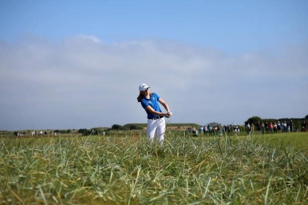 Louise Duncan of Scotland plays her second shot on the sixth hole during Day Four of the AIG Women's Open at Carnoustie Golf Links on August 22, 2021...