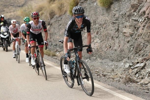 Rafal Majka of Poland and UAE Team Emirates and Romain Bardet of France and Team DSM compete during the 76th Tour of Spain 2021, Stage 9 a 188 km...
