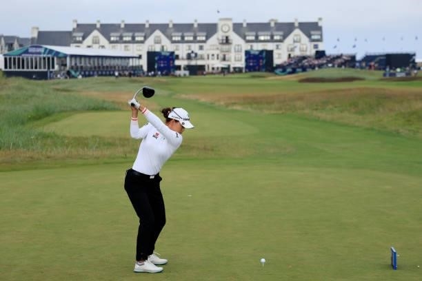 Minjee Lee of Australia plays her second shot on the eighteenth hole during Day Four of the AIG Women's Open at Carnoustie Golf Links on August 22,...