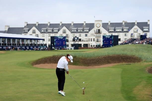 Minjee Lee of Australia plays her second shot on the eighteenth hole during Day Four of the AIG Women's Open at Carnoustie Golf Links on August 22,...