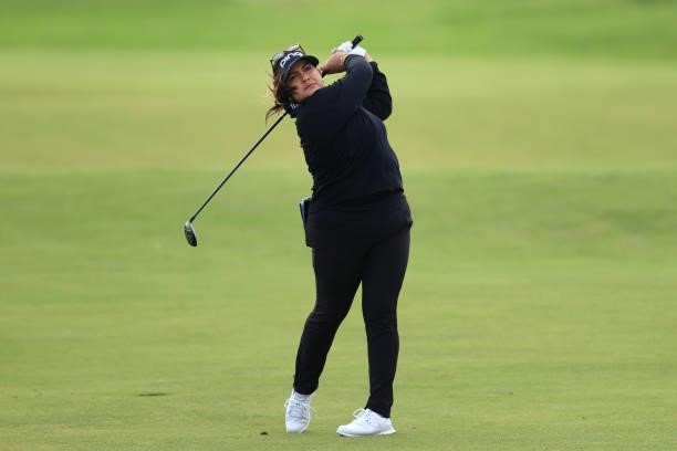 Lizette Salas of The United States plays a shot on the eighteenth hole during Day Four of the AIG Women's Open at Carnoustie Golf Links on August 22,...