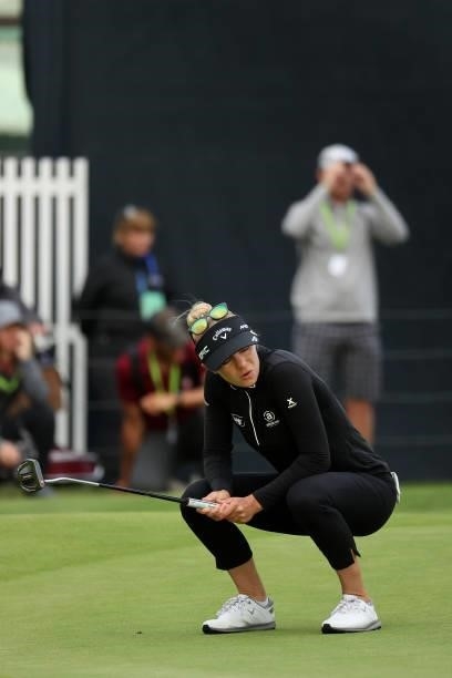 Madelene Sagstrom of Sweden reacts to a putt on the eighteenth green during Day Four of the AIG Women's Open at Carnoustie Golf Links on August 22,...